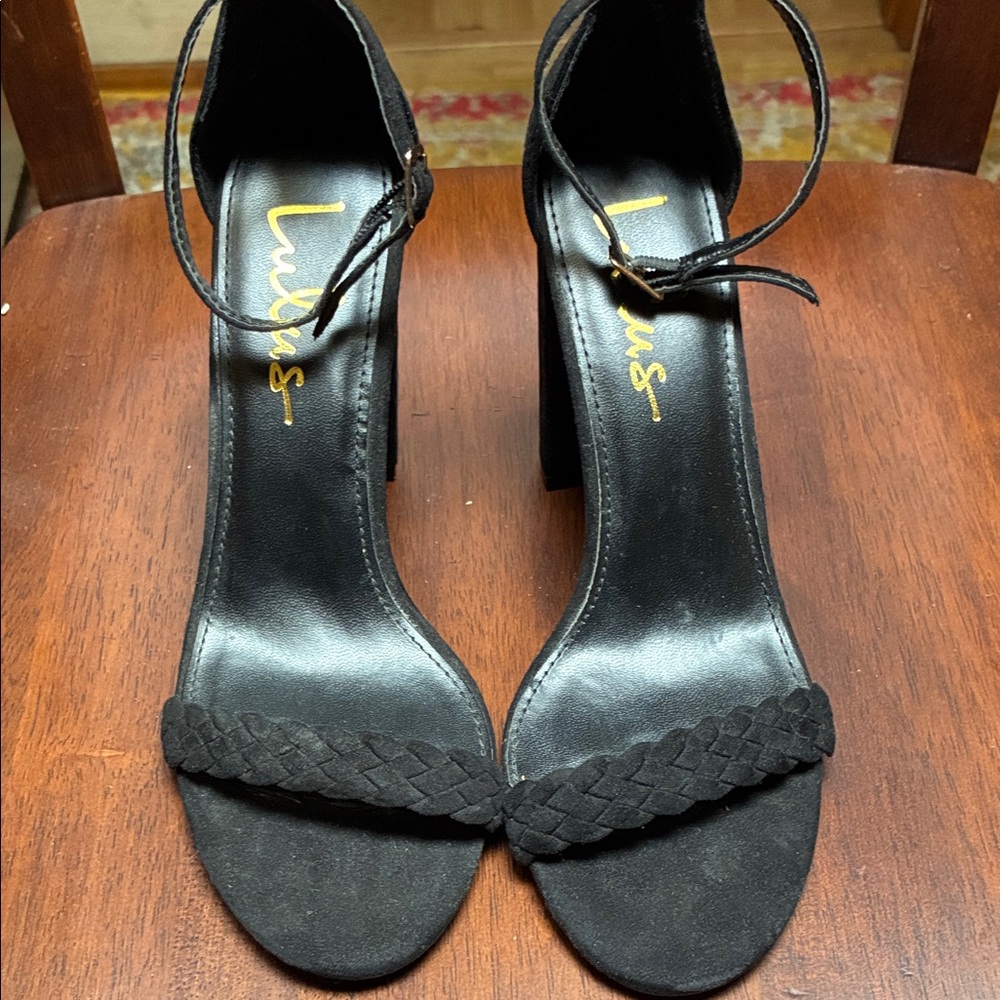 Lulu's Black Braided Ankle-Strap Block Heels
